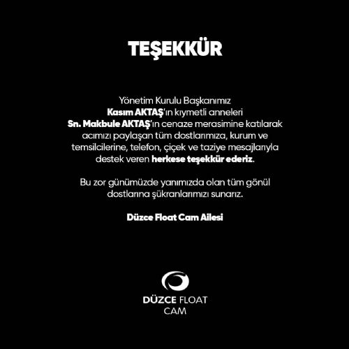 Düzce Cam’dan Teşekkür Mesajı